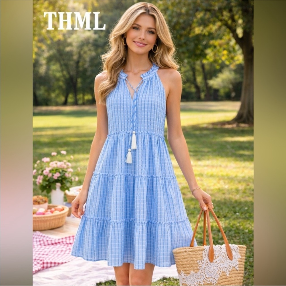 THML Sleeveless Pink Sun Dress Lined gingham size Medium - Picture 11 of 11